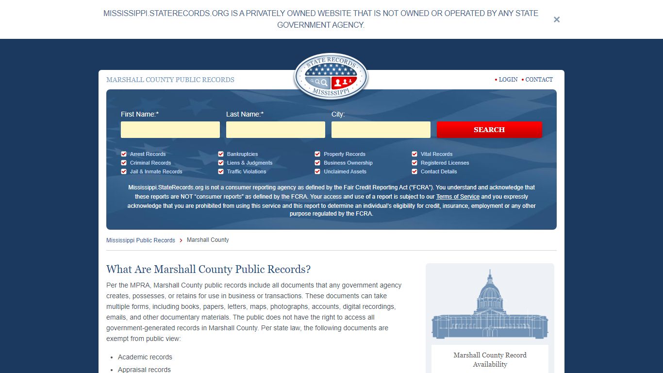 Marshall County Arrest, Court, and Public Records | StateRecords.org